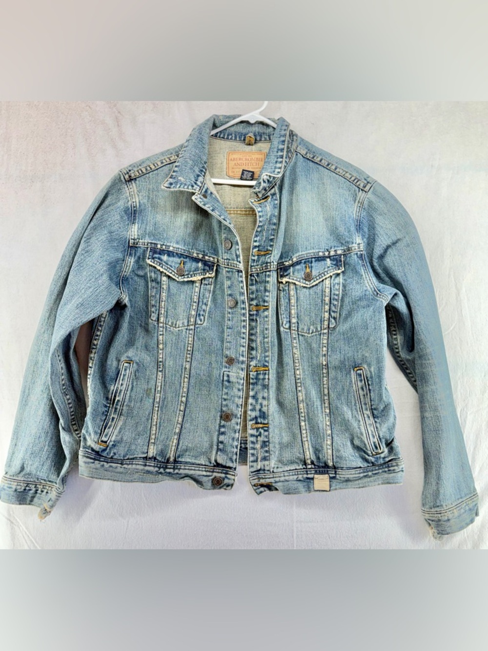 Vintage Abercrombie Fitch Mens XLarge Blue Denim Jean Jacket Thrashed Coat